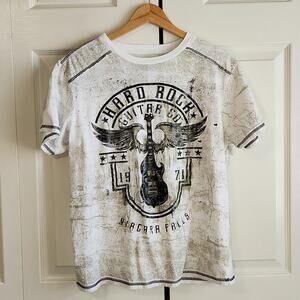 Hard Rock Cafe Women's White & Black T-shirt Size LG Niagara Falls Guitar Cotton